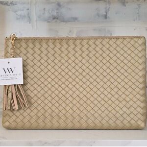 Virginia Wolf NYC Gold Woven Clutch with Tassel NWT